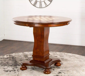 Sunset Trading Bellagio 42" Round Counter Height Dining, Chess and Poker Table | Reversible 3 in 1 Game Top | Distressed Cherry Brown Wood
