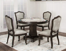 Load image into Gallery viewer, Sunset Trading 5 Piece 48&quot; Round Vegas Dining and Poker Table Set | Reversible Game Top | Gray Wood | Caster Chairs with Nailheads