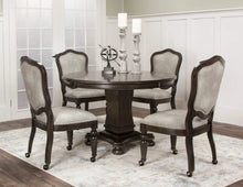 Load image into Gallery viewer, Sunset Trading 5 Piece 48&quot; Round Vegas Dining and Poker Table Set | Reversible Game Top | Gray Wood | Caster Chairs with Nailheads