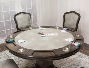 Sunset Trading 48" Round Vegas Dining and Poker Table | Reversible Game Top | Gray Wood