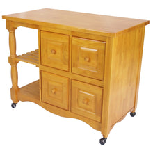 Load image into Gallery viewer, Sunset Trading Regal Kitchen Cart | Four Drawers | Open Shelves | Light Oak