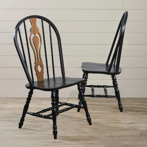 Sunset Trading Black Cherry Selections Keyhole Windsor Dining Chair | Antique Black | Set of 2