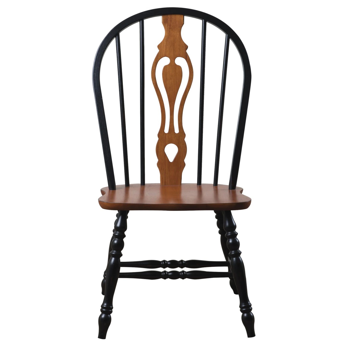 Sunset Trading Black Cherry Selections Keyhole Windsor Dining Chair | Antique Black with Cherry Seat | Set of 2