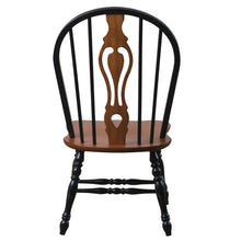 Load image into Gallery viewer, Sunset Trading Black Cherry Selections Keyhole Windsor Dining Chair | Antique Black with Cherry Seat | Set of 2