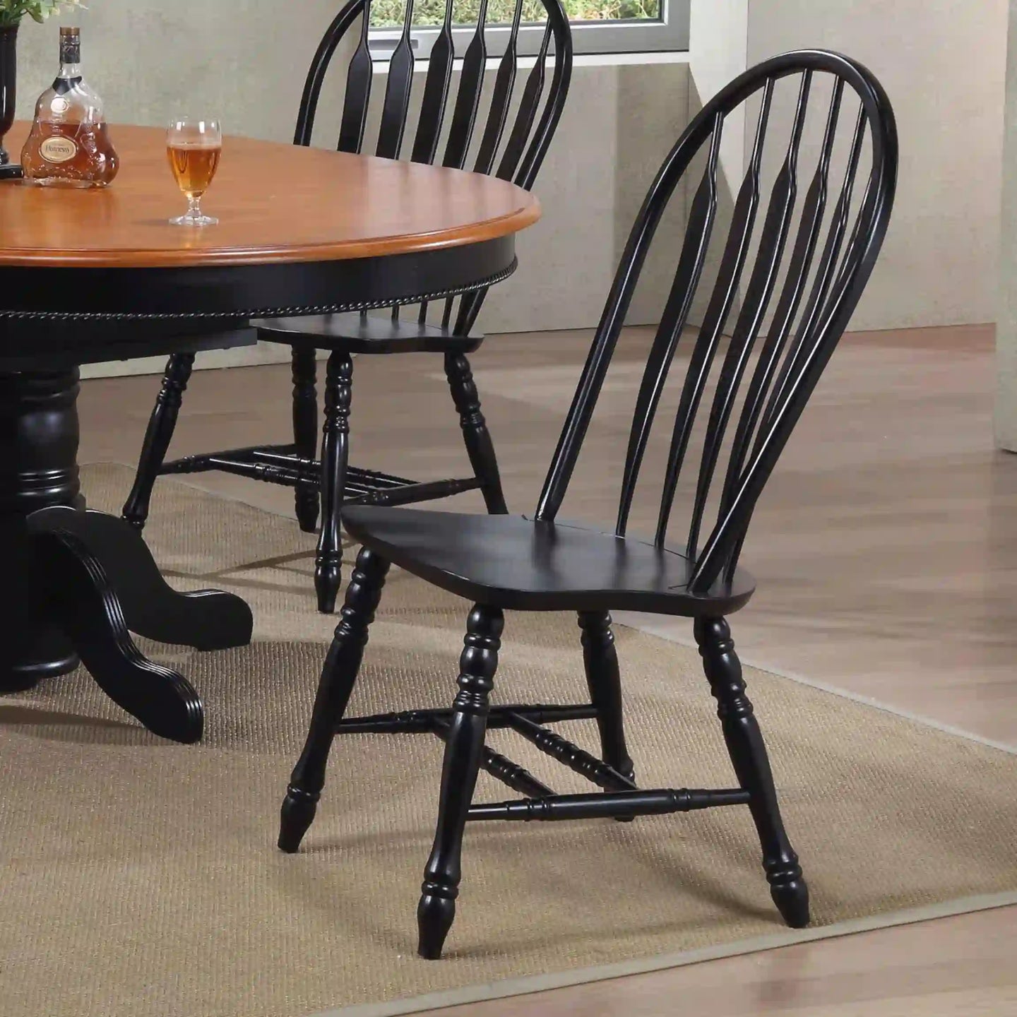 Sunset Trading Black Cherry Selections Comfort Back Dining Chair | Antique Black | Set of 2