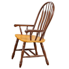 Load image into Gallery viewer, Sunset Trading Oak Selections Comfort Dining Chair with Arms | Nutmeg Brown and Light Oak Armchair
