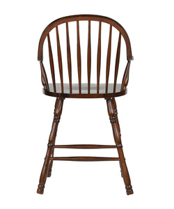 Sunset Trading Andrews 24" Windsor Barstool with Arms | Counter Height Stool | Distressed Chestnut Brown | Set of 2 