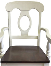 Load image into Gallery viewer, Sunset Trading Andrews Napoleon Barstool with Arms | Antique White with Chestnut Brown Seat | Counter Height Stool | Set of 2