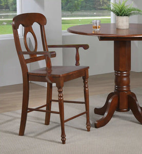 Sunset Trading Andrews Napoleon Barstool with Arms | Chestnut Brown | Counter Height Stool | Set of 2