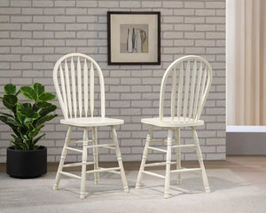 Sunset Trading Andrews Arrowback Windsor 24" Barstool | Antique White Solid Wood Counter Height Stool | Set of 2