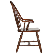 Load image into Gallery viewer, Sunset Trading Andrews Windsor Dining Chair with Arms | Distressed Chestnut Brown| Seat