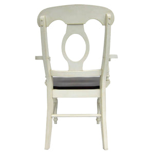 Sunset Trading Andrews Napoleon Dining Chair with Arms | Antique White with Chestnut Brown Seat | Set of 2