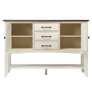 Sunset Trading Andrews Sideboard with Large Display Shelf | 3 Drawers 2 Storage Cabinets | Antique White and Chestnut Brown