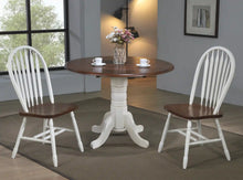 Load image into Gallery viewer, Sunset Trading Andrews 3 Piece 42&quot; Round Extendable Dining Set | Drop Leaf Table | Antique White and Chestnut Brown | 2 Arrowback Windsor Chairs | Seats 4