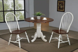 Sunset Trading Andrews 42" Round Extendable Drop Leaf Dining Table | Antique White and Chestnut Brown | Seats 4