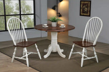 Load image into Gallery viewer, Sunset Trading Andrews 3 Piece 42&quot; Round Extendable Drop Leaf Dining Table Set | Chestnut Brown | Windsor Spindleback Chairs | Seats 4