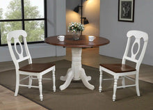 Load image into Gallery viewer, Sunset Trading Andrews 3 Piece 42&quot; Round Extendable Drop Leaf Dining Table Set | Antique White and Chestnut Brown | Napoleon Chairs | Seats 4