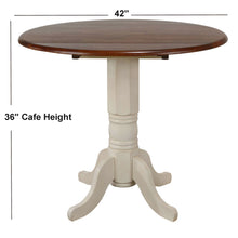 Load image into Gallery viewer, Sunset Trading Andrews 42&quot; Round Extendable Drop Leaf Pub Table | Antique White with Chestnut Brown Top | Seats 4