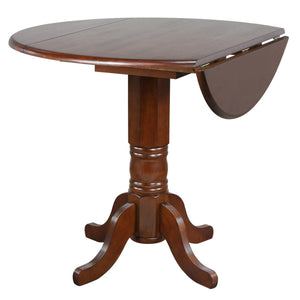 Sunset Trading Andrews 3 Piece 42" Round Extendable Drop Leaf Pub Table Set | Chestnut Brown | Napoleon Stools | Seats 4