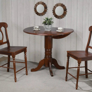 Sunset Trading Andrews 42" Round Extendable Drop Leaf Pub Table | Chestnut Brown | Seats 4