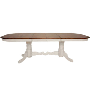 Sunset Trading Andrews 96" Oval Double Pedestal Extendable Butterfly Leaf Dining Table | Antique White and Chestnut Brown | Seats 10