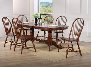 Sunset Trading Andrews 7 Piece 96" Oval Double Pedestal Extendable Dining Set | Butterfly Leaf Table | Chestnut Brown | Seats 10