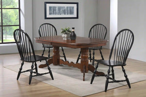 Sunset Trading Andrews 5 Piece 96" Oval Double Pedestal Butterfly Extendable Dining Set | Chestnut Brown Table | Antique Black Windsor Chairs | Seats 10