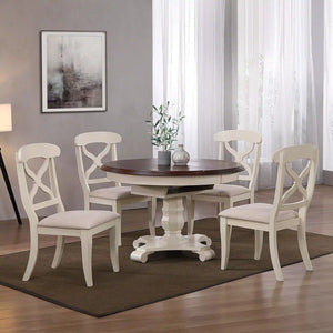 Sunset Trading Andrews 5 Piece 48" Round or 66" Oval Extendable Dining Set | Butterfly Leaf Table | Antique White and Chestnut Brown | Seats 6