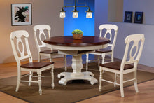 Load image into Gallery viewer, Sunset Trading Andrews 5 Piece 48&quot; Round or 66&quot; Oval Extendable Dining Set | Butterfly Leaf Table | Antique White and Chestnut Brown | Napoleon Chairs | Seats 6