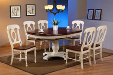 Load image into Gallery viewer, Sunset Trading Andrews 7 Piece 48&quot; Round or 66&quot; Oval Extendable Dining Set | Butterfly Leaf Table | Antique White and Chestnut Brown | Napoleon Chairs | Seats 6
