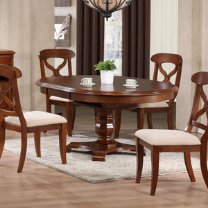 Sunset Trading Andrews 48" Round or 66" Oval Butterfly Leaf Extendable Dining Table | Chestnut Brown | Seats 6
