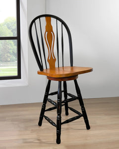Sunset Trading Black Cherry Selections 24" Keyhole Windsor Barstool | Counter Height Stool | Antique Black with Cherry Accents