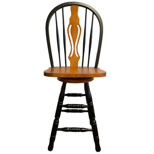 Sunset Trading Black Cherry Selections 24" Keyhole Windsor Barstool | Counter Height Stool | Antique Black with Cherry Accents