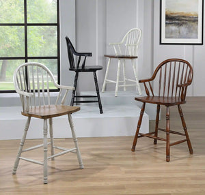Sunset Trading Black Cherry Selections 24" Windsor Barstool with Arms | Counter Height Stool | Antique Black | Set of 2