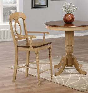 Sunset Trading Brook Napoleon Barstool with Arms | Two Tone Light Brown Wood | Counter Height Stool | Set of 2