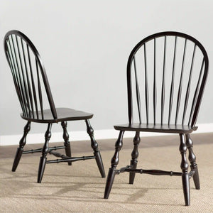 Sunset Trading Black Cherry Selections Windsor Spindleback Dining Chair | Antique Black | Set of 2