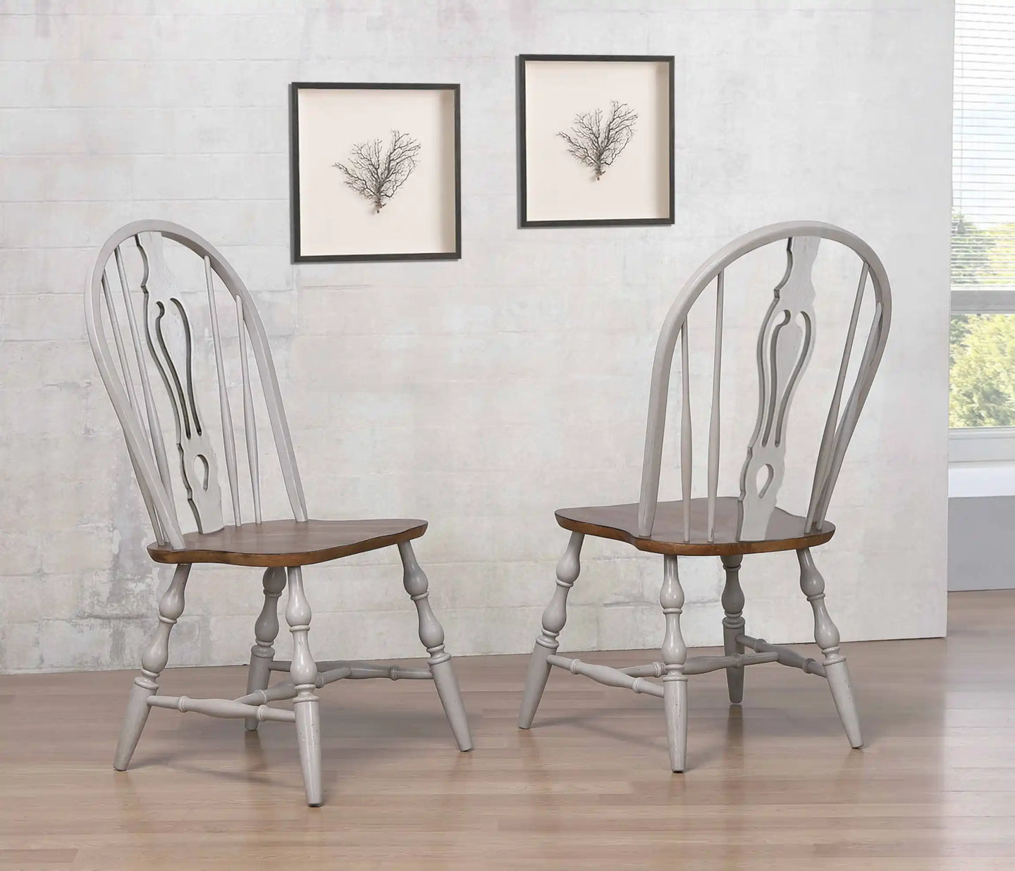 Sunset Trading Country Grove Keyhole Windsor Dining Chair | Distressed Gray and Brown Wood | Set of 2