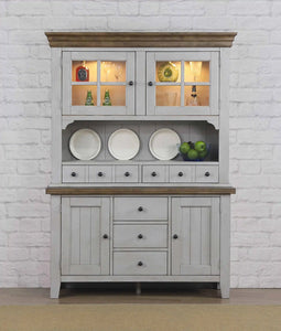 Sunset Trading Country Grove Buffet and Lighted Hutch | Distressed Gray and Brown Wood