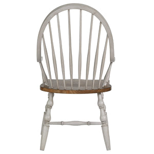 Sunset Trading Country Grove Windsor Dining Chair with Arms| Distressed Gray and Brown Wood