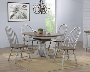 Sunset Trading Country Grove 42" Round to 60" Oval Extendable Dining Table Set | 2 Arm Chairs | Distressed Gray and Brown Wood | Seats 6