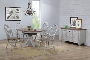 Sunset Trading Country Grove 42" Round to 60" Oval Extendable Dining Table Set | 2 Arm Chairs | Buffet | Distressed Gray and Brown Wood | Seats 6