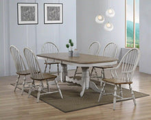 Load image into Gallery viewer, Sunset Trading Country Grove 7 Piece 96&quot; Oval Double Pedestal Extendable Dining Table Set | 2 Arm Chairs | Distressed Gray and Brown Wood | Seats 10