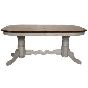 Sunset Trading Country Grove 96" Oval Double Pedestal Extendable Dining Table | Distressed Gray and Brown Wood | Seats 10