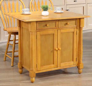 Sunset Trading Light Oak Extendable Kitchen Island with Drop Leaf Top | Drawers and Cabinet