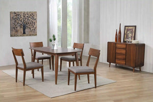 Sunset Trading Mid Century 6 Piece 60" Rectangular Dining Table Set | Padded Performance Fabric Seats | Server | Seats 6