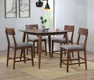 Sunset Trading Mid Century 5 Piece 48" Square Counter Height Pub Table Dining Set | Padded Performance Fabric Seats | Seats 6