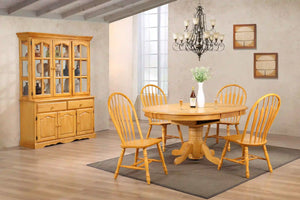 Sunset Trading Oak Selections 7 Piece 48" Round to 66" Oval Extendable Dining Set | Butterfly Leaf Pedestal Table | China Cabinet | Light Oak | Seats 6