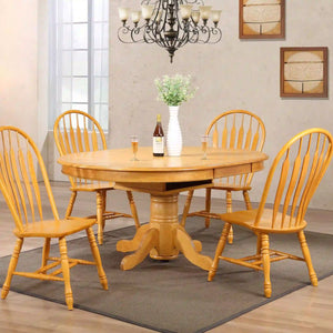 Sunset Trading Oak Selections 48" Round to 66" Oval Extendable Butterfly Leaf Pedestal Dining Table | Light Oak | Seats 6