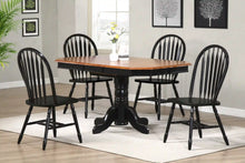 Load image into Gallery viewer, Sunset Trading Black Cherry Selections 5 Piece 60&quot; Oval Extendable Dining Set | Pedestal Table | 5 Antique Black Arrowback Windsor Chairs | Seats 6