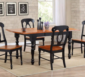 Sunset Trading Black Cherry Selections 72" Rectangular Drop Leaf Extendable Dining Table | Antique Black with Cherry Top | Seats 8